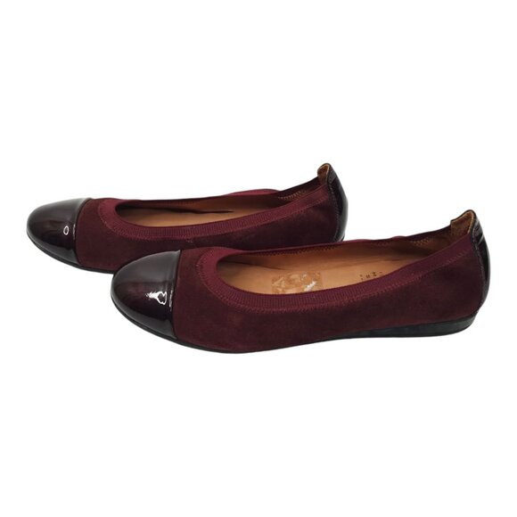 Marroqui Sanchez Ballet Flat Womens 8.5 Burgundy Suede Patent Leather Cap Toe - Picture 11 of 12